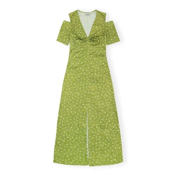 GANNI GREEN LONG POLKA DOT DRESS size  34 (US XS) - Picture 2 of 11